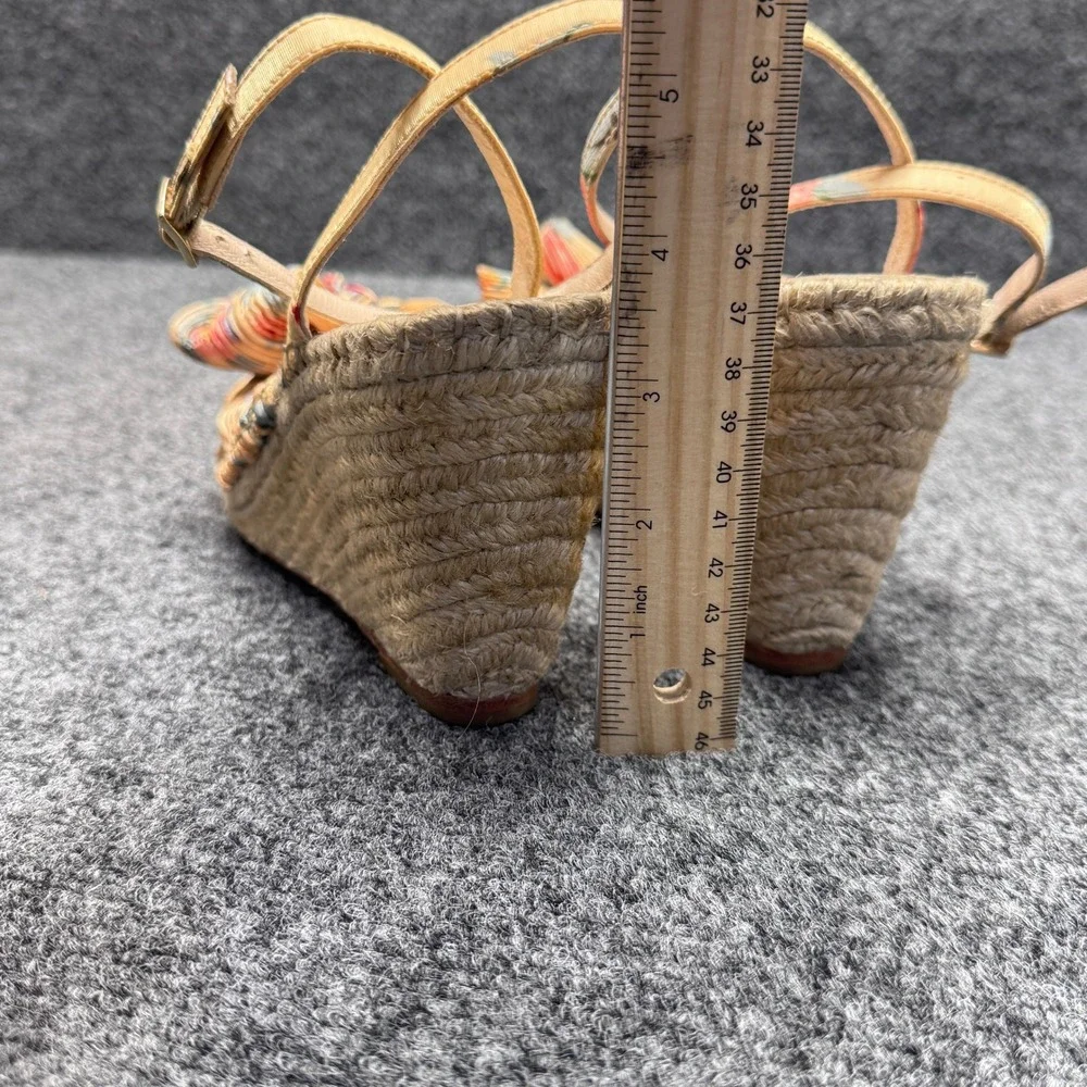 Loeffler Randall Wedge Sandals Womens 8 Multicolor Floral Bow Espadrille Boho